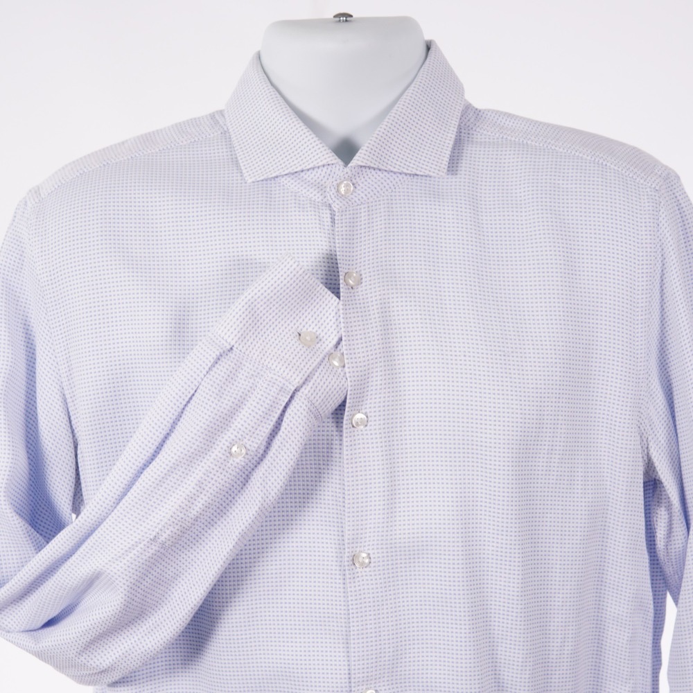 Boss Hugo Boss Men 16.5 42 White Blue Slim Fit Jason Canclini Dress Shirt